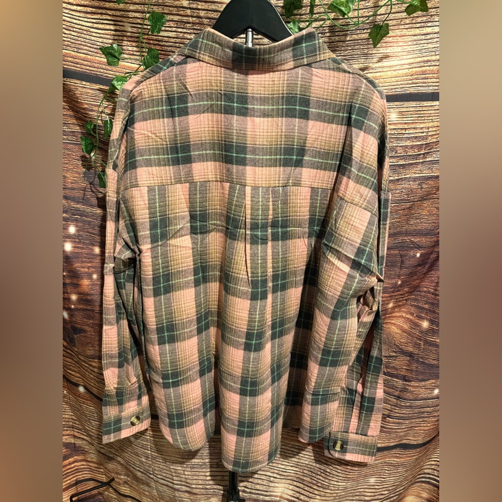Plaid Button-Up Shirt in Pink and Green - Picture 3 of 5